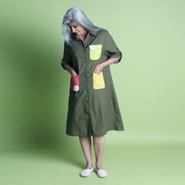 JANET 3 Pocket Dress - Olive Green