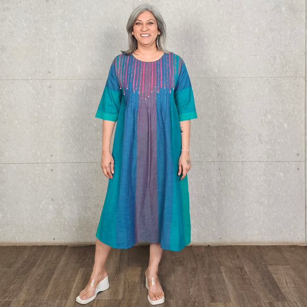 Aarohi Pintucked Dress - Blue Green