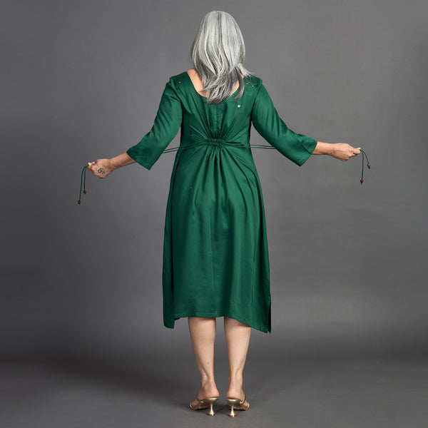 AKKI Midi Dress - Bottle Green Satin (LAST PIECE)