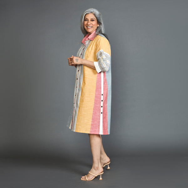 ANUSHKA Dress  - Grey Pink Stripe (LAST PIECES)