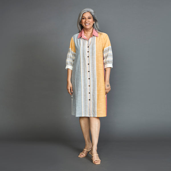 ANUSHKA Dress  - Grey Pink Stripe (LAST PIECES)