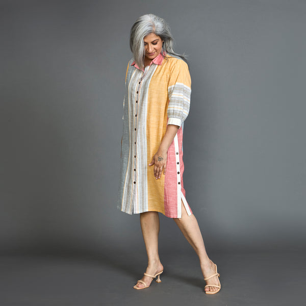 ANUSHKA Dress  - Grey Pink Stripe (LAST PIECES)