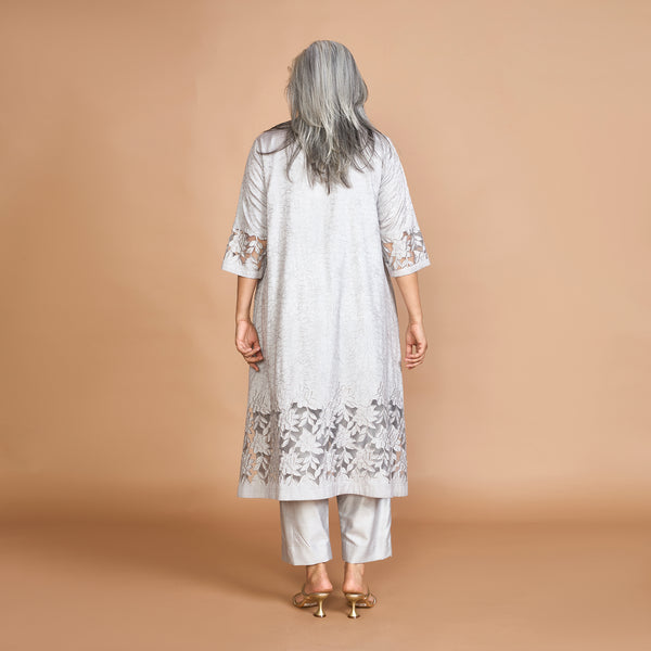 IRA A-Line Kurta Set - Grey Cutwork