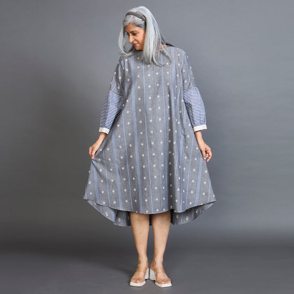 KAVYA A-line Dress - Grey Ivory dots (SOLD OUT)