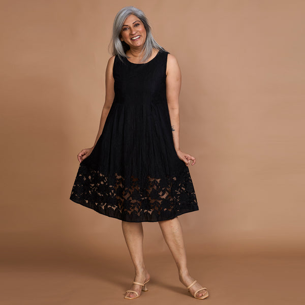 MAYRAH Pleated Cutwork Dress