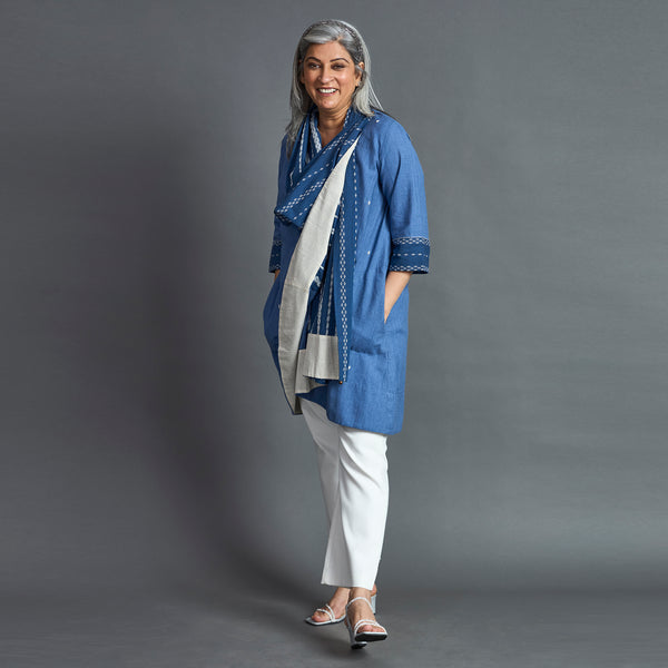 NORI Cape style Jacket - Blue & White (LAST PIECES)