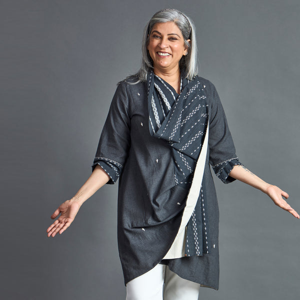 NORI Cape style Jacket - Grey & White (LAST PIECES)