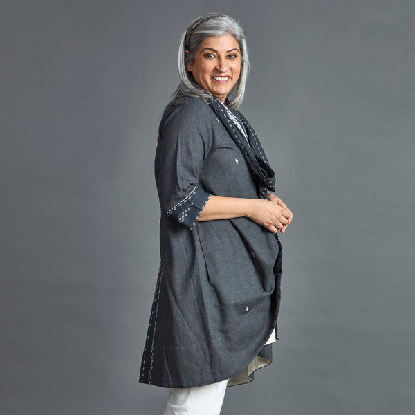 NORI Cape style Jacket - Grey & White (LAST PIECES)