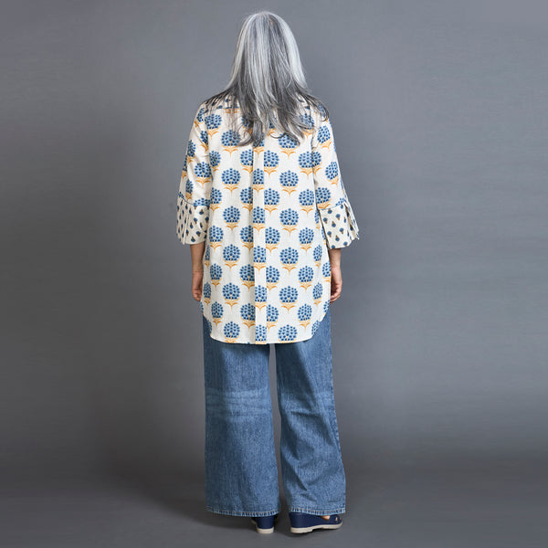 SVARA Block Printed shirt - BLUE Ivory