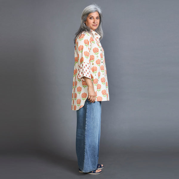 SVARA Block Printed shirt - Orange Ivory