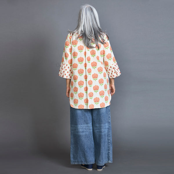 SVARA Block Printed shirt - Orange Ivory