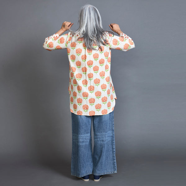 SVARA Block Printed shirt - Orange Ivory