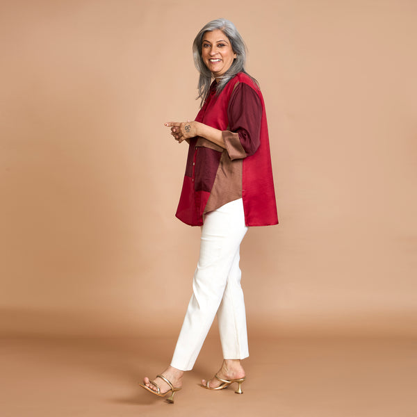 SHIREEN Pocket Shirt - Red & Burgundy