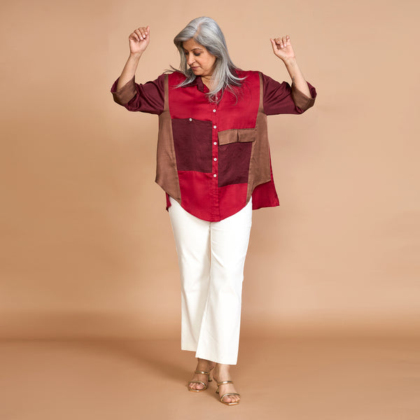 SHIREEN Pocket Shirt - Red & Burgundy