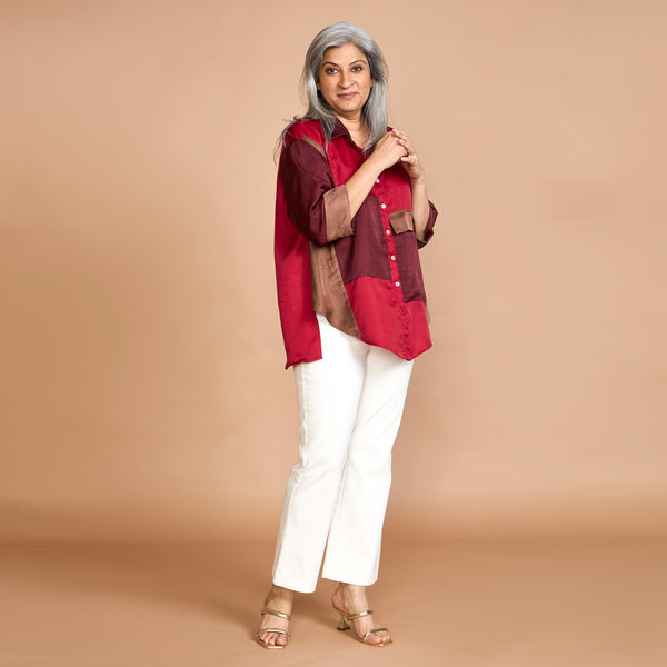 SHIREEN Pocket Shirt - Red & Burgundy