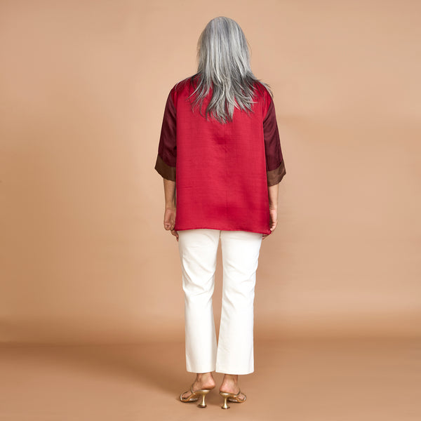 SHIREEN Pocket Shirt - Red & Burgundy