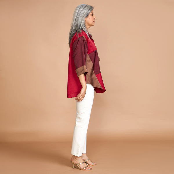 SHIREEN Pocket Shirt - Red & Burgundy