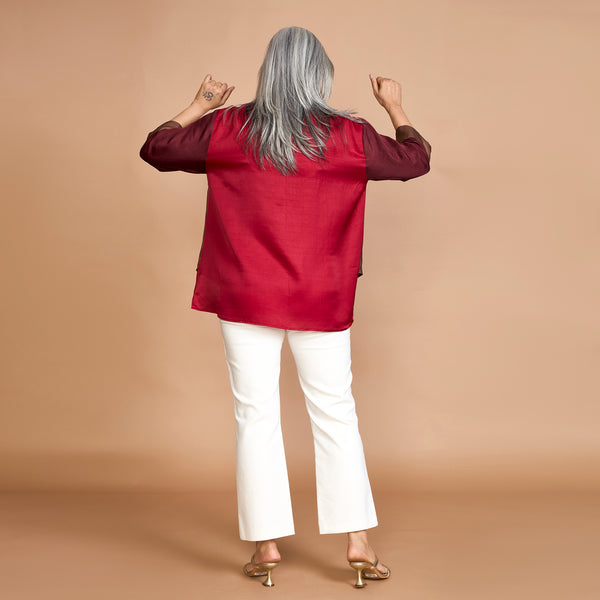 SHIREEN Pocket Shirt - Red & Burgundy