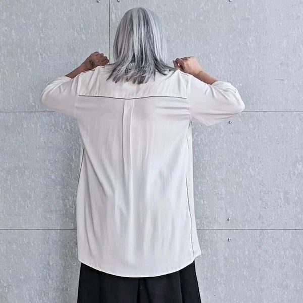 UMI Asymmetric Shirt - Ivory with Black detail