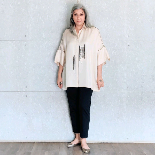 URVI Oversize Shirt - Ivory with embroidery