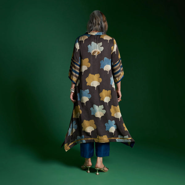 AVIRA Cowl Neck Tunic Set - Ajrakh print Brown
