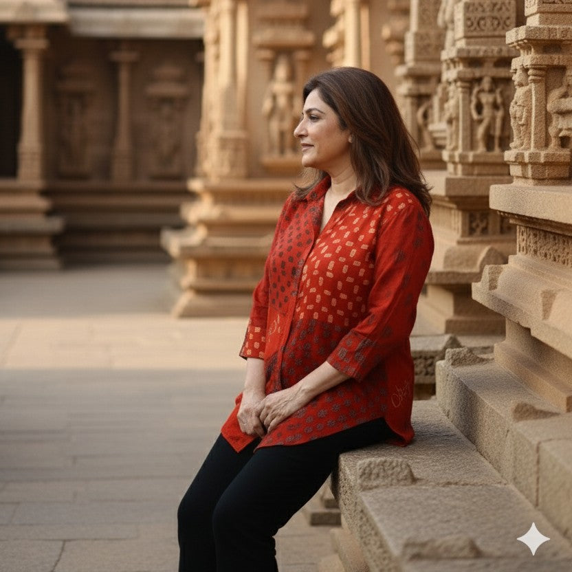 SHIREEN Shirt - RED Ajrakh Modal Satin (PROMO)