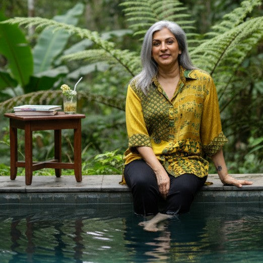 SHIREEN Shirt - HALDI YELLOW Ajrakh Modal Satin (PROMO)