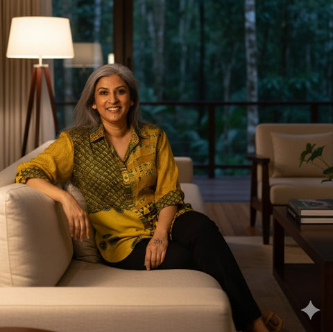 SHIREEN Shirt - HALDI YELLOW Ajrakh Modal Satin (PROMO)