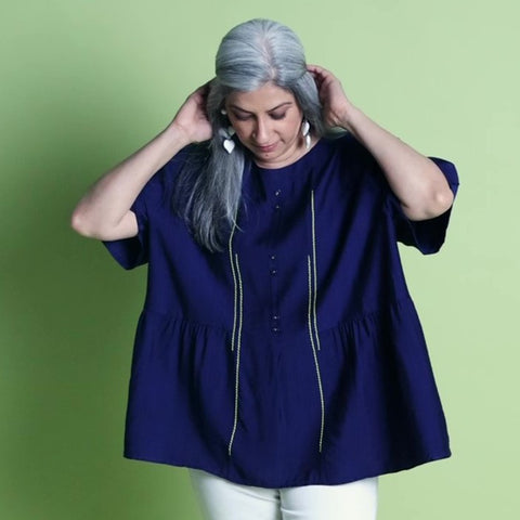 NAZIA Gathered Top- Navy Blue