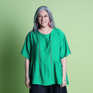 NAZIA Gathered Top - Emerald Green