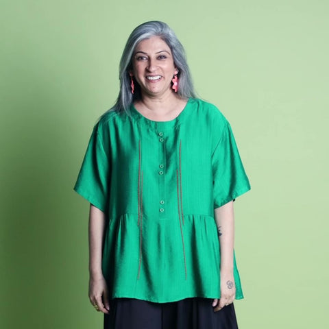 NAZIA Gathered Top - Emerald Green