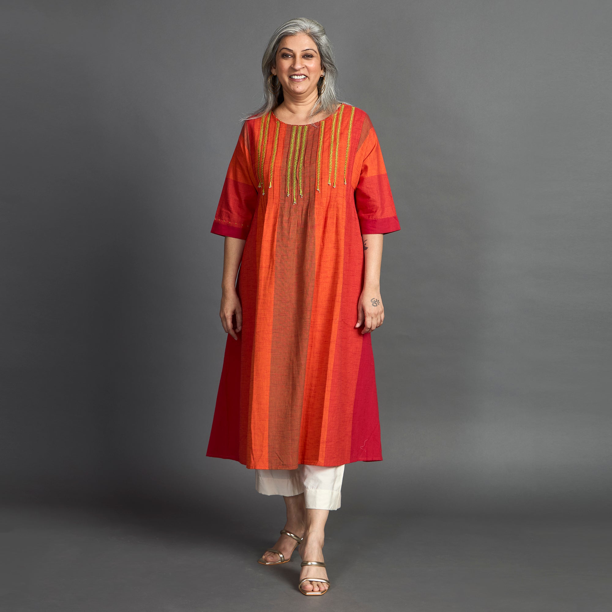 AAROHI Pintucked Tunic - Red Orange (LAST PIECES)