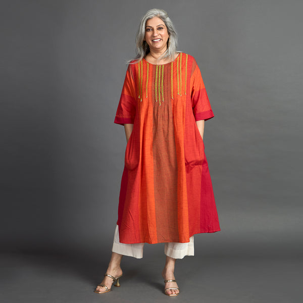 AAROHI Pintucked Tunic - Red Orange (LAST PIECES)