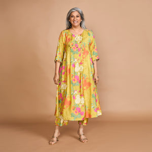 AAROHI Pintucked Tunic set - Lemon Floral Print