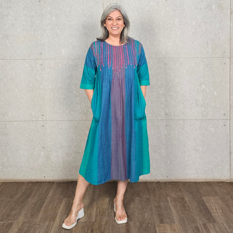 Aarohi Pintucked Dress - Blue Green