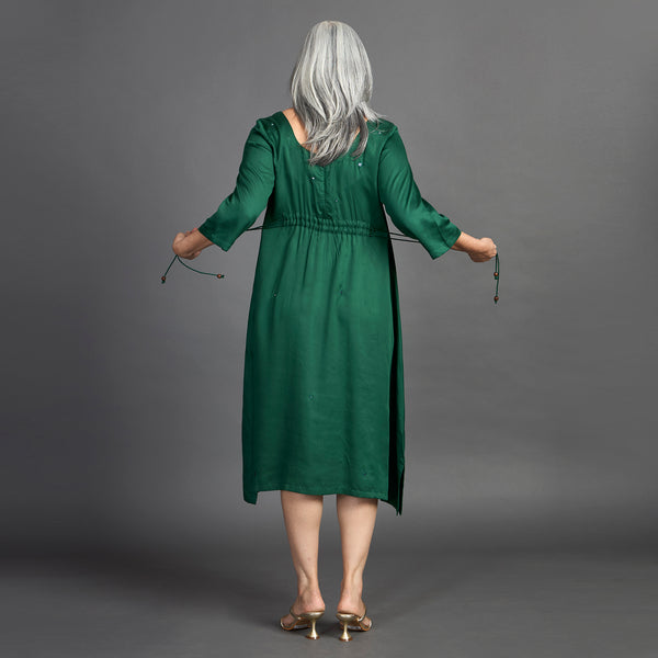 AKKI Midi Dress - Bottle Green Satin