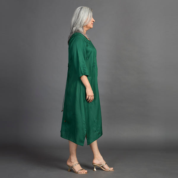 AKKI Midi Dress - Bottle Green Satin (SALE)