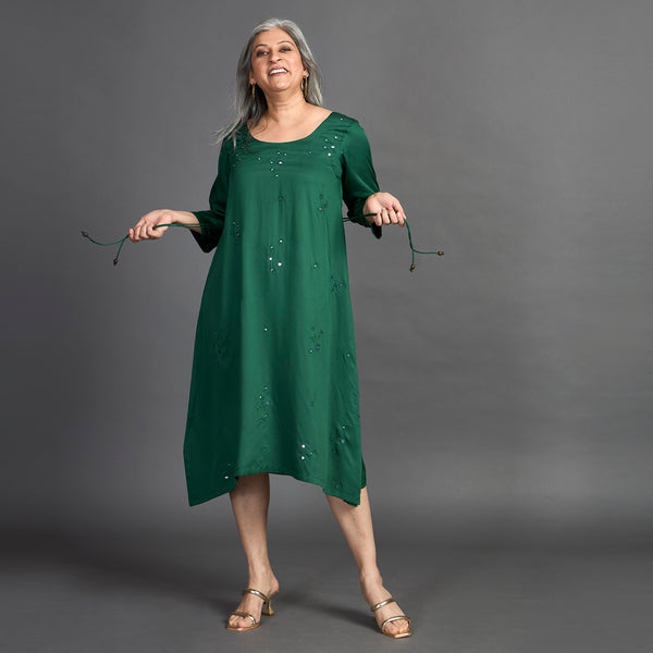 AKKI Midi Dress - Bottle Green Satin