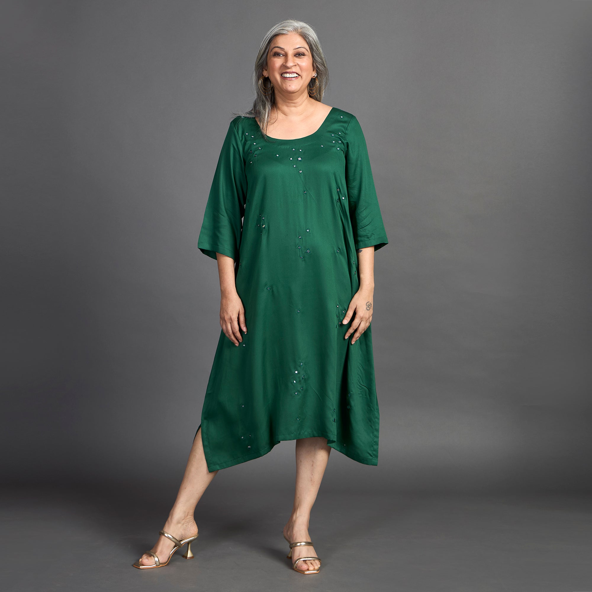 AKKI Midi Dress - Bottle Green Satin (SALE)