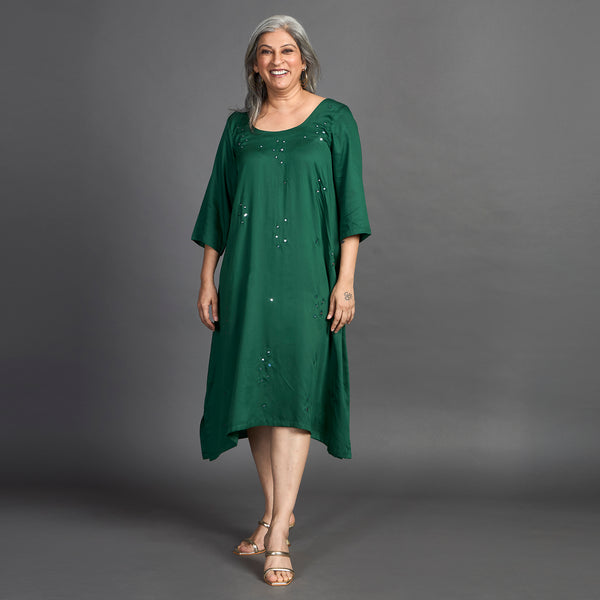 AKKI Midi Dress - Bottle Green Satin (SALE)