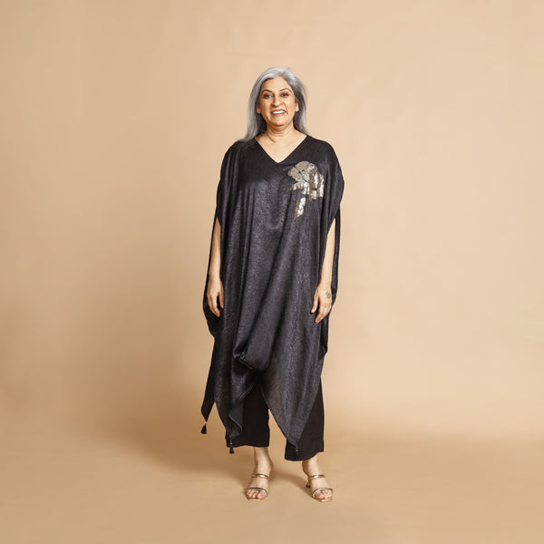 ANANTA Kaftan Set - Black Crushed Silk