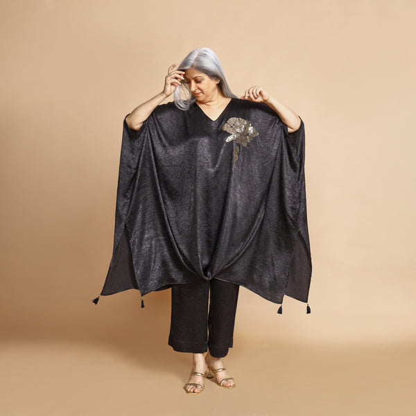 ANANTA Kaftan Set - Black Crushed Silk
