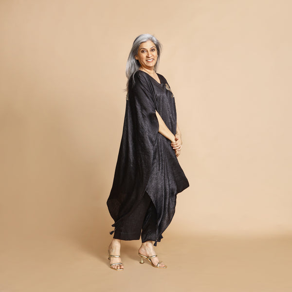 ANANTA Kaftan Set - Black Crushed Silk