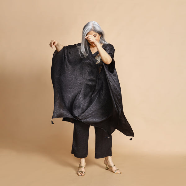 ANANTA Kaftan Set - Black Crushed Silk