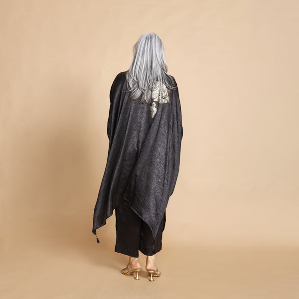 ANANTA Kaftan Set - Black Crushed Silk