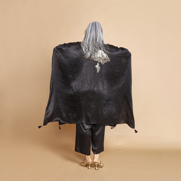 ANANTA Kaftan Set - Black Crushed Silk