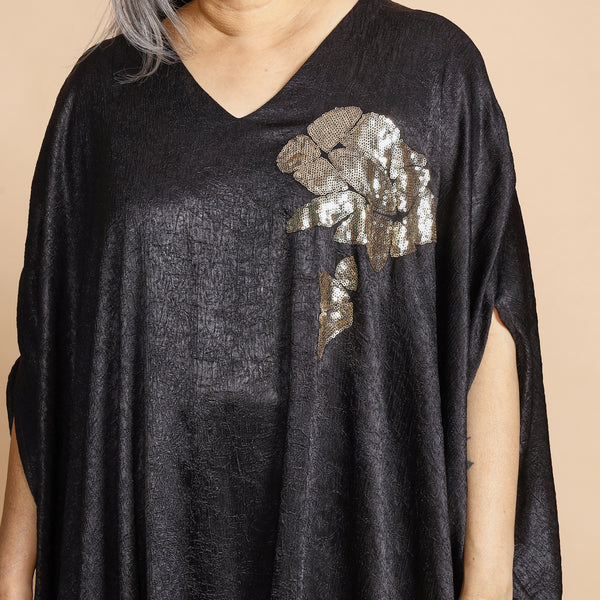 ANANTA Kaftan Set - Black Crushed Silk