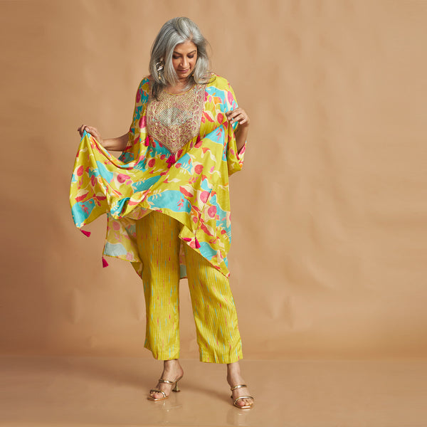 ANANTA Kaftan Set - Lime Green Abstract Print