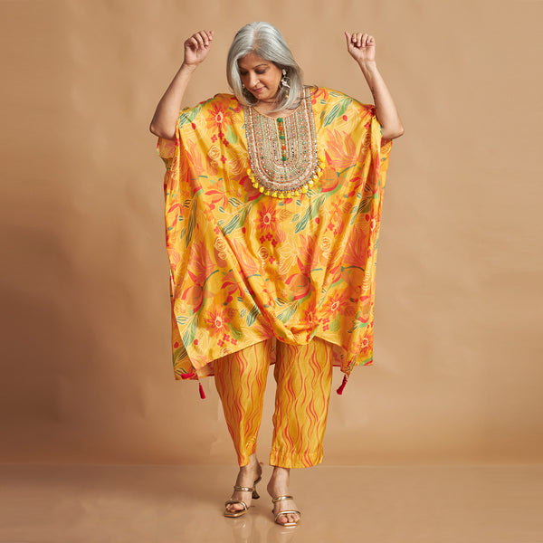 ANANTA Kaftan Set - Haldi Yellow Floral Print