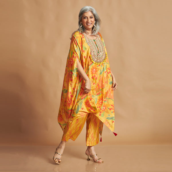 ANANTA Kaftan Set - Haldi Yellow Floral Print